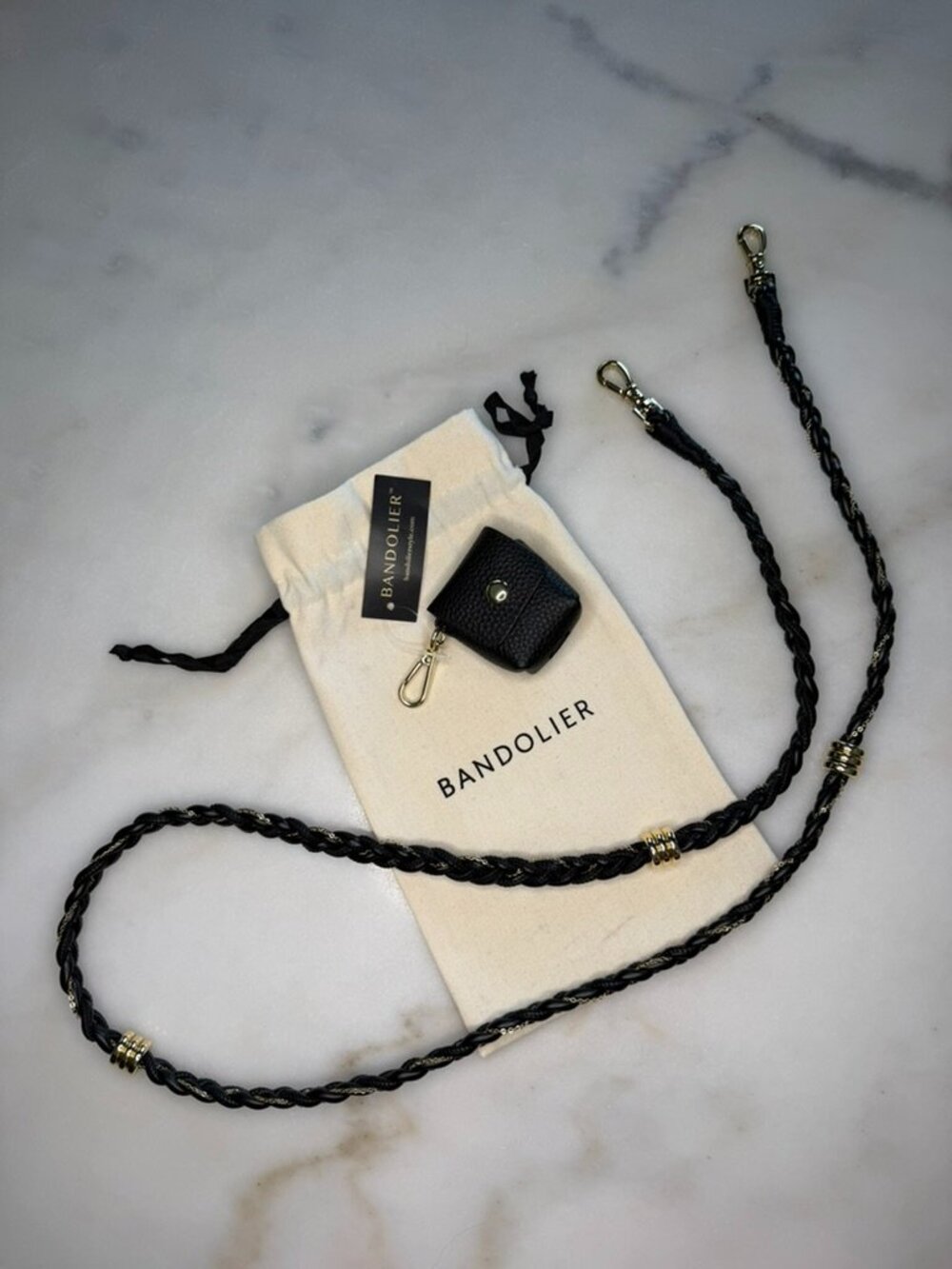 RARE Bandolier Crossbody Strap and Airpod Case Black/Gold - Picture 3 of 3